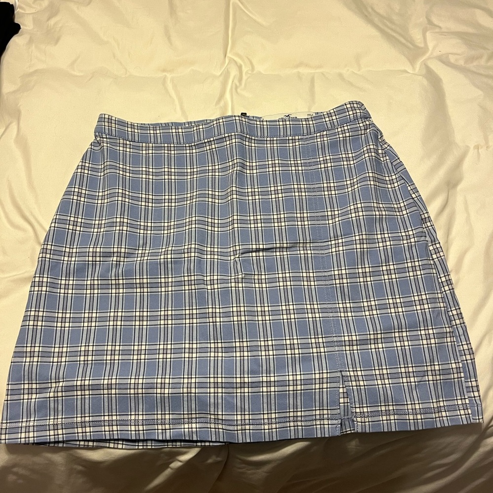 Hollister Blue and White Plaid Mini Skirt